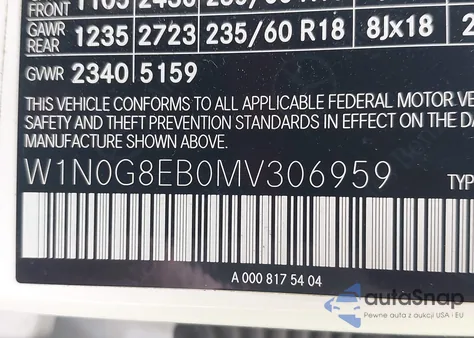 2021 Mercedes-Benz Glc 300 4Matic Suv z USA, uszkodzony, nr VIN W1N0G8EB0MV306959